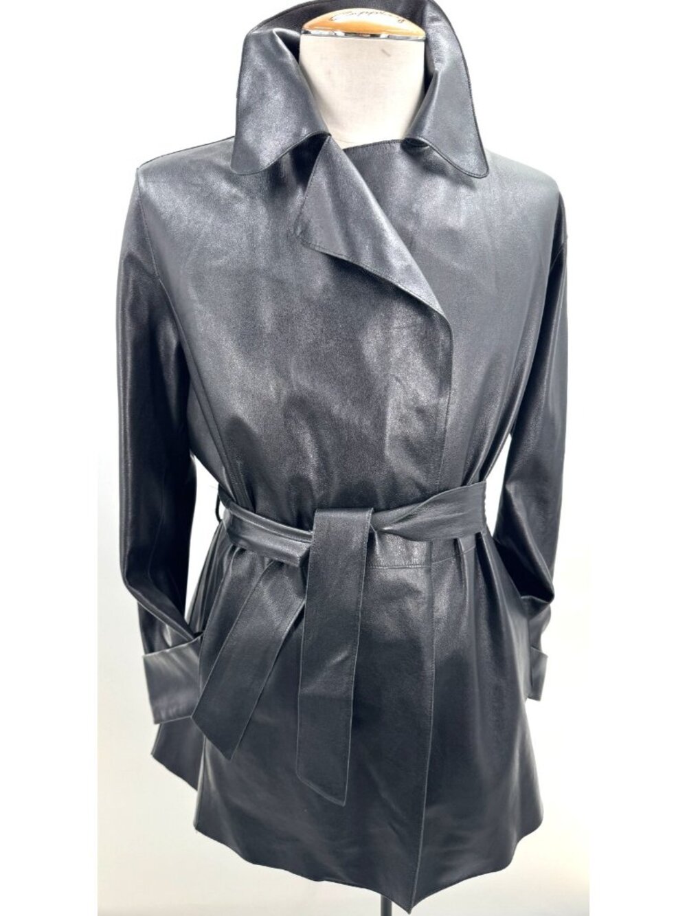 90s Y2K Bally Italy Luxurious Black Lambskin Leather Coat Jacket Women's Sz L